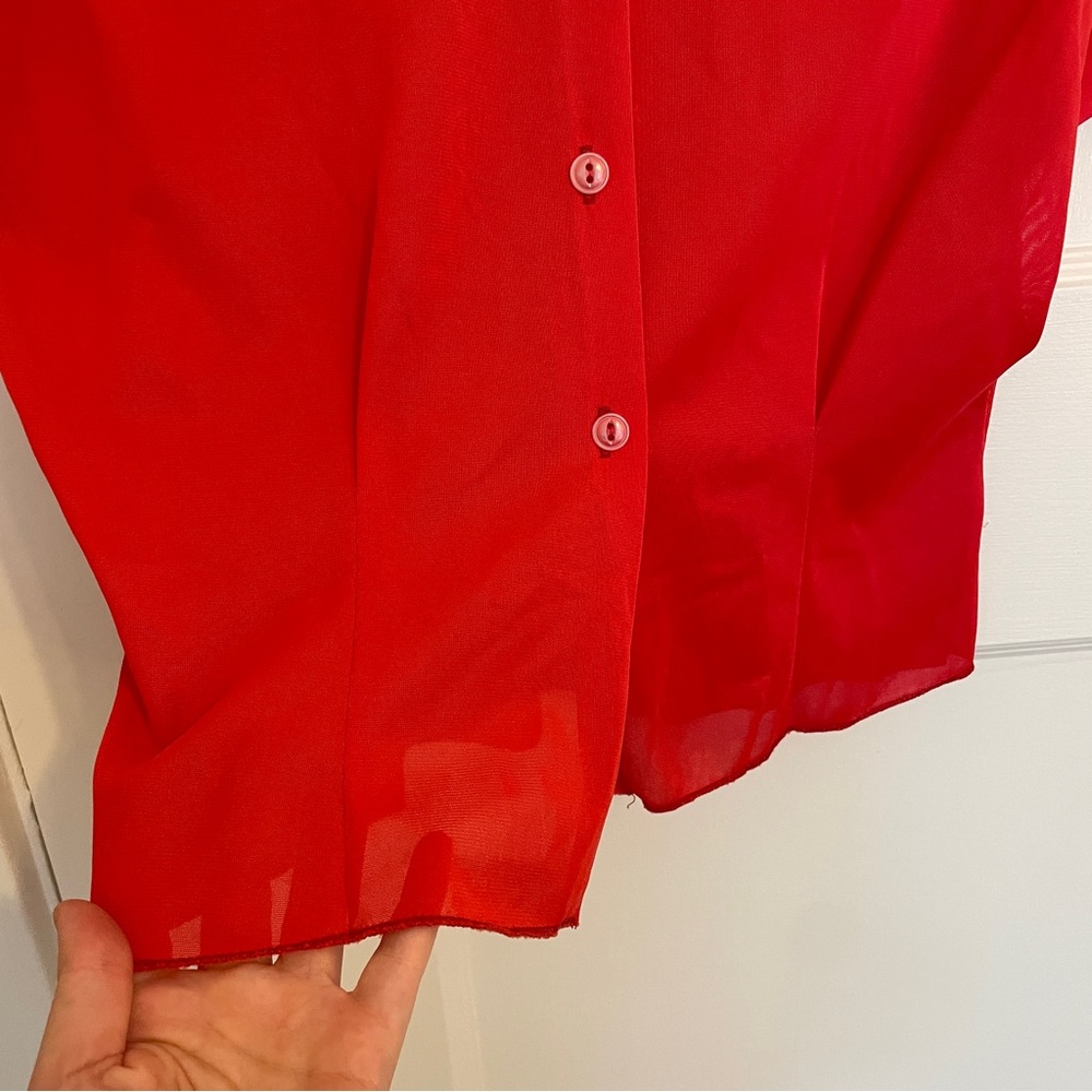Vintage 1950s Red Pleated Blouse Pearl Collar Finland Short Sleeve Top S - Picture 6 of 12